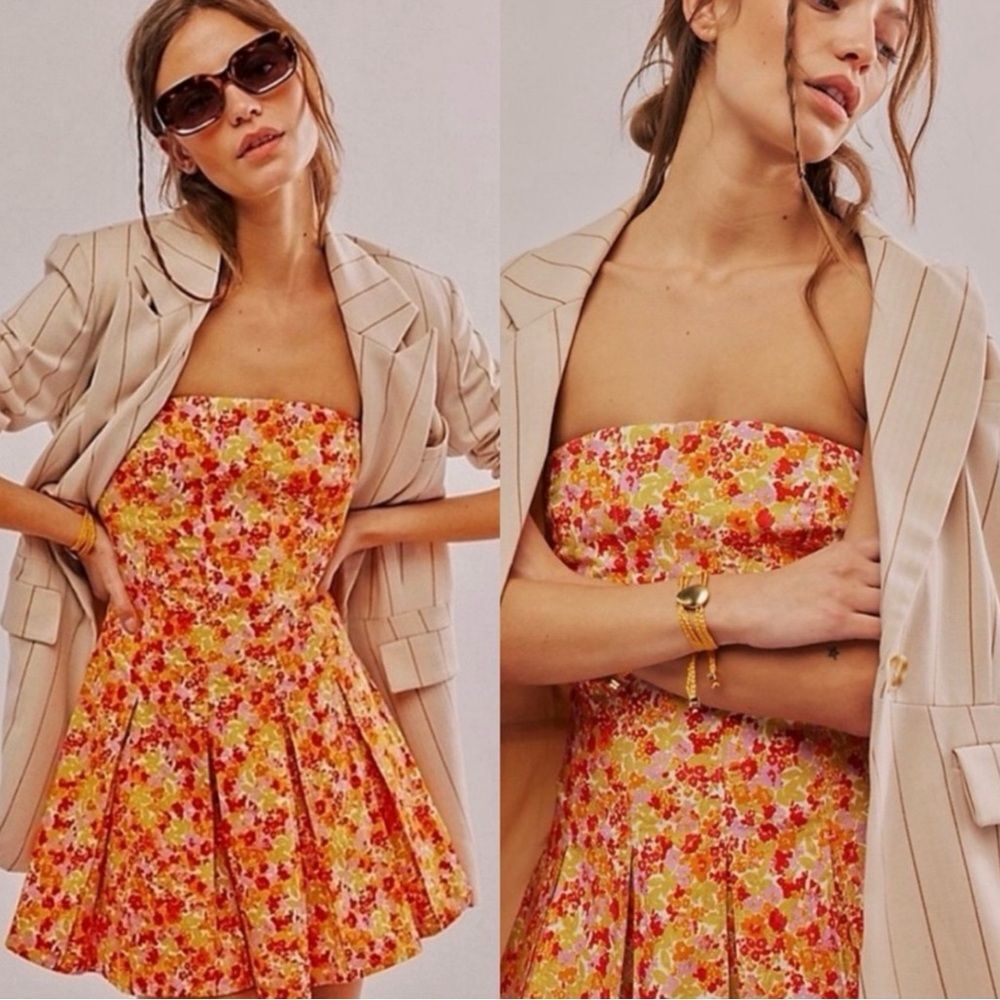 New Free People Made Me Smile Dress Printed Mini In Spring Combo M